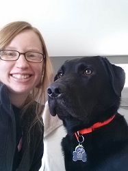 Laura with support dog, Mazda